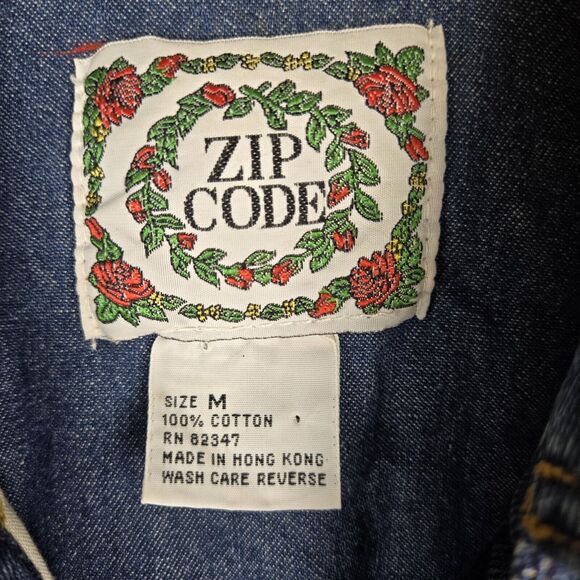 Vtg Zip Code Black Quilted Velvet Plaid Flannel Blue Crop Denim Jean Jacket Sz M - Picture 4 of 5